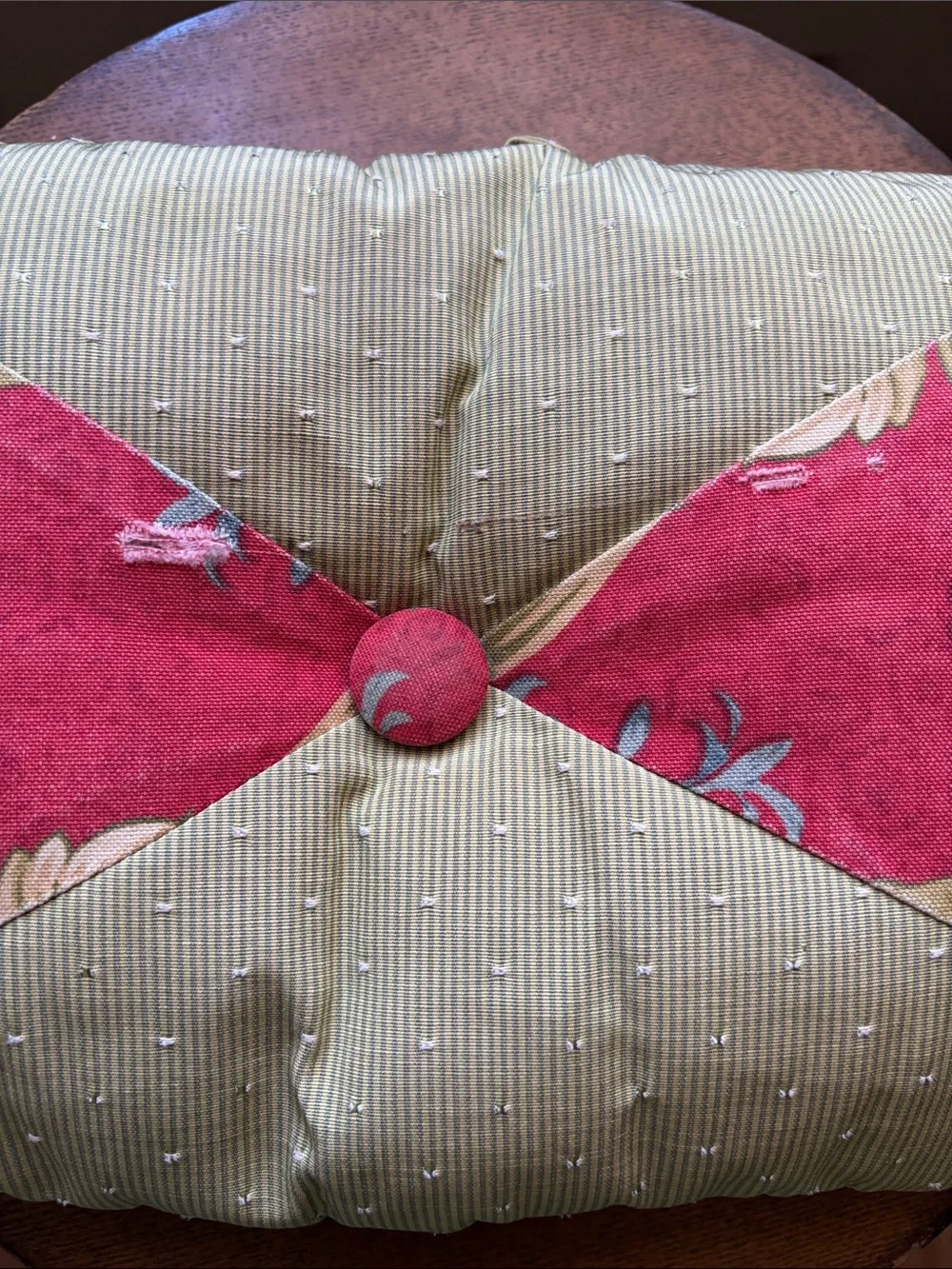 Green and Pink Floral Tufted Decorative Pillow